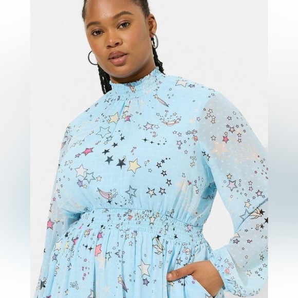 963. Large -TORRID Mini Clipdot Mock Neck Chiffon Skater Dress NEW $86 msrp - Picture 3 of 5